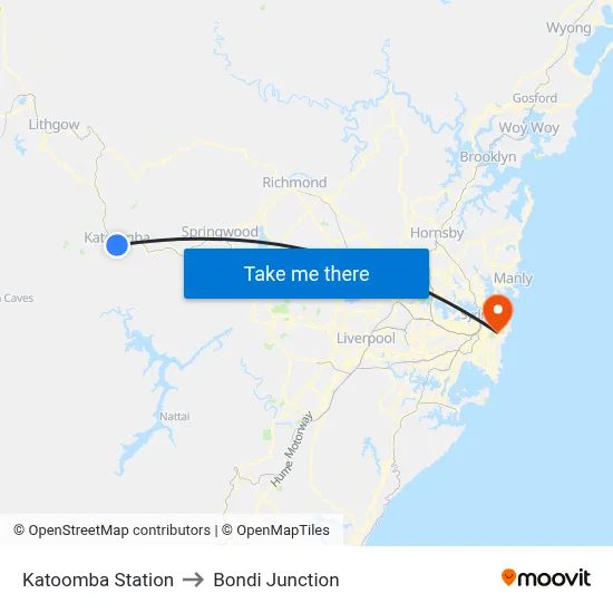 Katoomba Station to Bondi Junction map