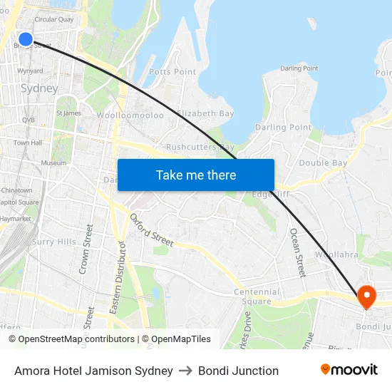 Amora Hotel Jamison Sydney to Bondi Junction map