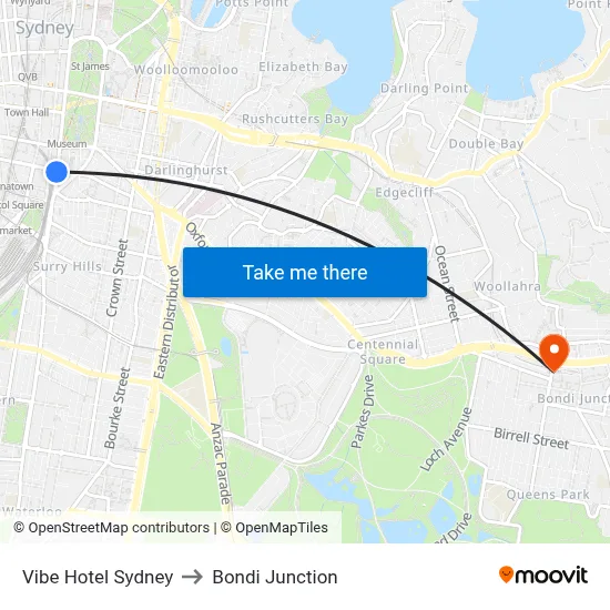 Vibe Hotel Sydney to Bondi Junction map