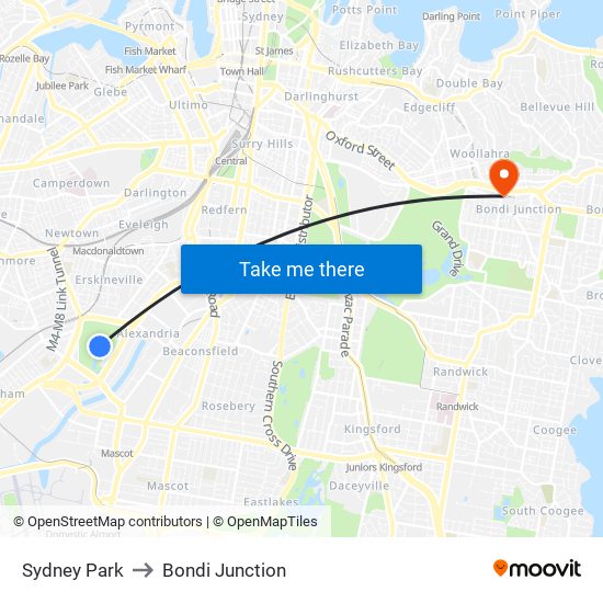 Sydney Park to Bondi Junction map