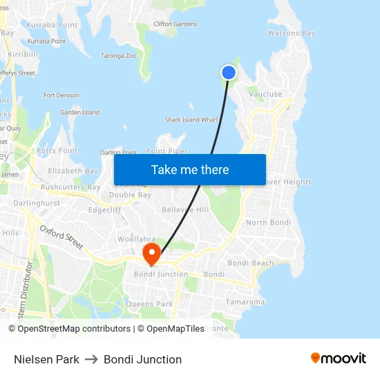 Nielsen Park to Bondi Junction map