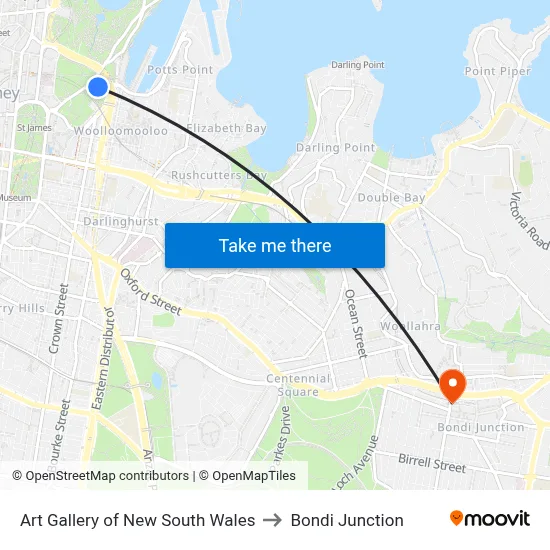 Art Gallery of New South Wales to Bondi Junction map