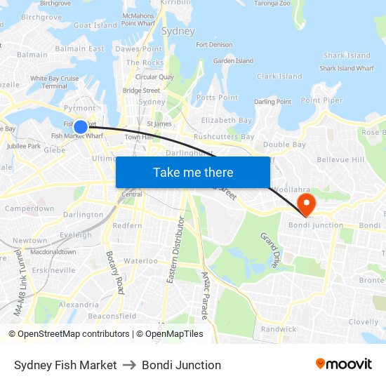 Sydney Fish Market to Bondi Junction map