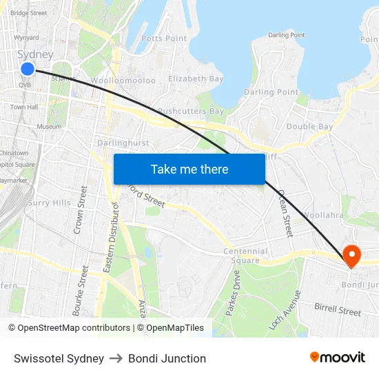 Swissotel Sydney to Bondi Junction map