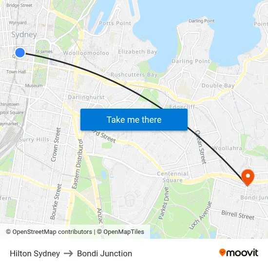 Hilton Sydney to Bondi Junction map