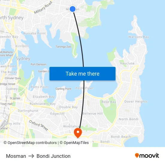 Mosman to Bondi Junction map