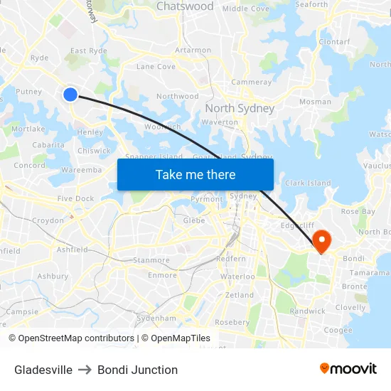 Gladesville to Bondi Junction map