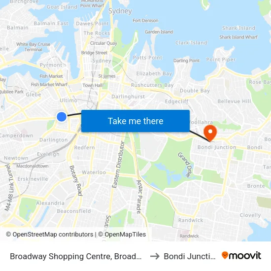 Broadway Shopping Centre, Broadway to Bondi Junction map