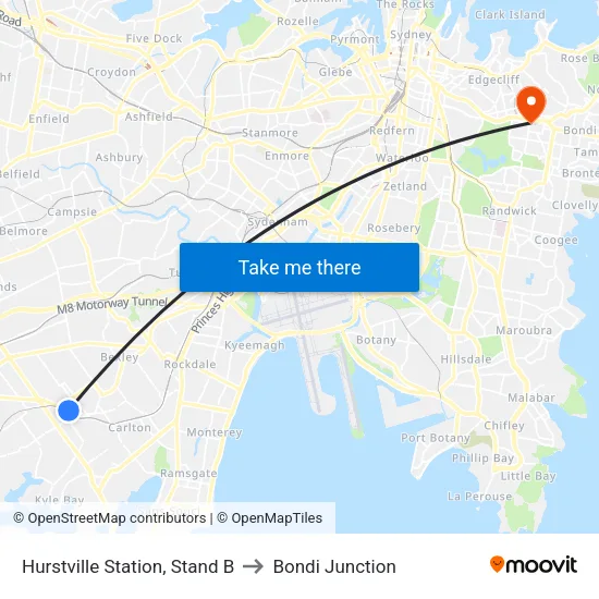 Hurstville Station, Stand B to Bondi Junction map