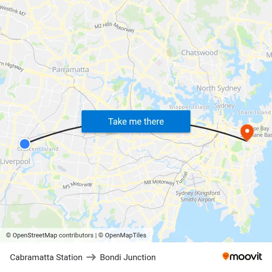 Cabramatta Station to Bondi Junction map