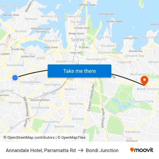 Annandale Hotel, Parramatta Rd to Bondi Junction map