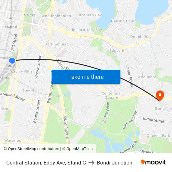 Central Station, Eddy Ave, Stand C to Bondi Junction map