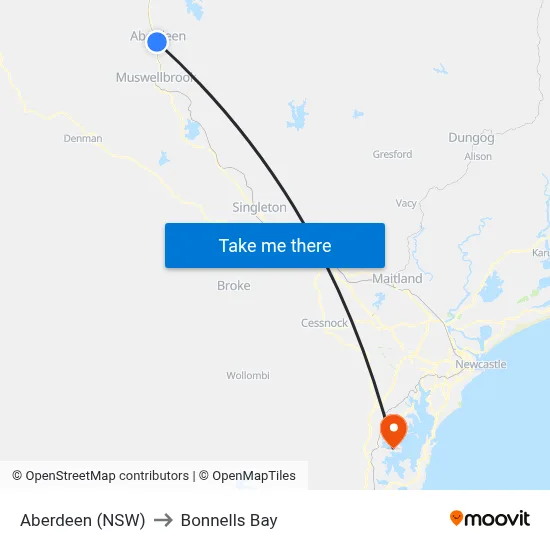 Aberdeen (NSW) to Bonnells Bay map