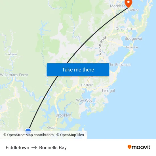 Fiddletown to Bonnells Bay map