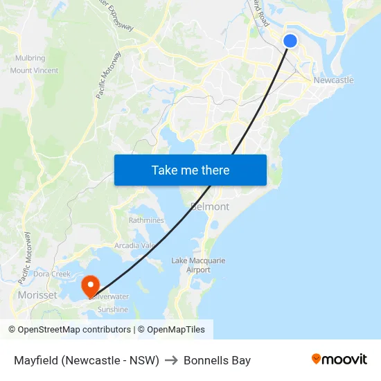 Mayfield (Newcastle - NSW) to Bonnells Bay map