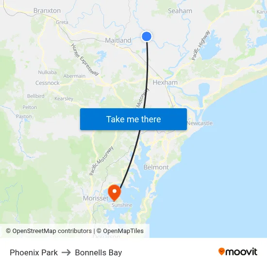 Phoenix Park to Bonnells Bay map