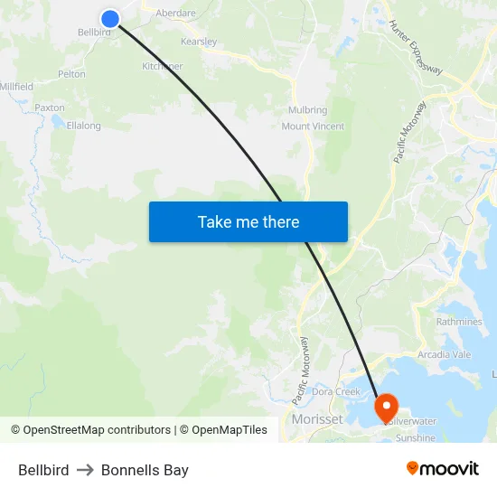 Bellbird to Bonnells Bay map