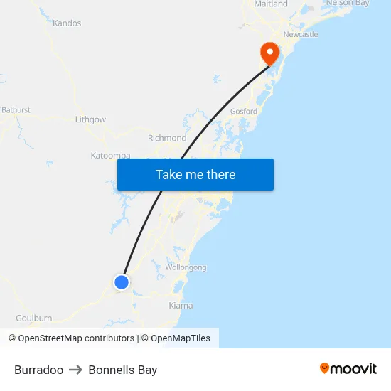 Burradoo to Bonnells Bay map