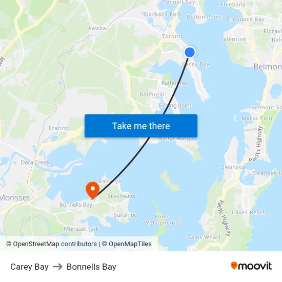 Carey Bay to Bonnells Bay map