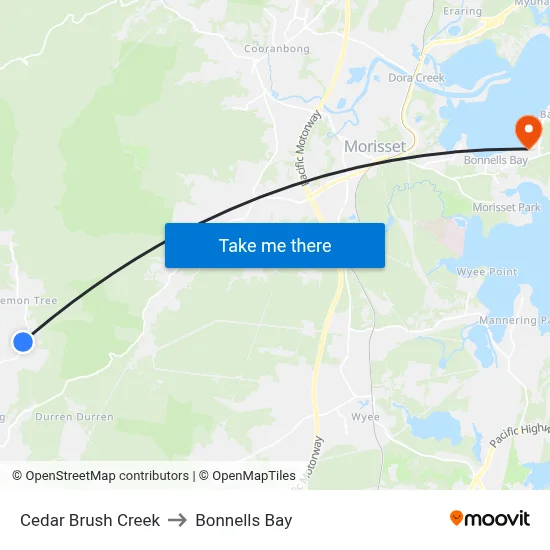 Cedar Brush Creek to Bonnells Bay map