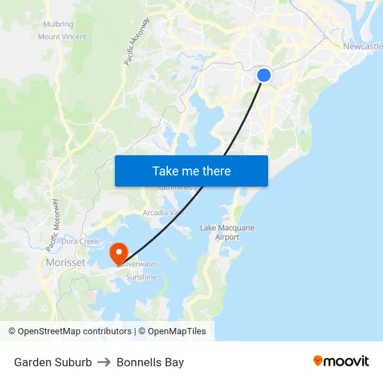 Garden Suburb to Bonnells Bay map
