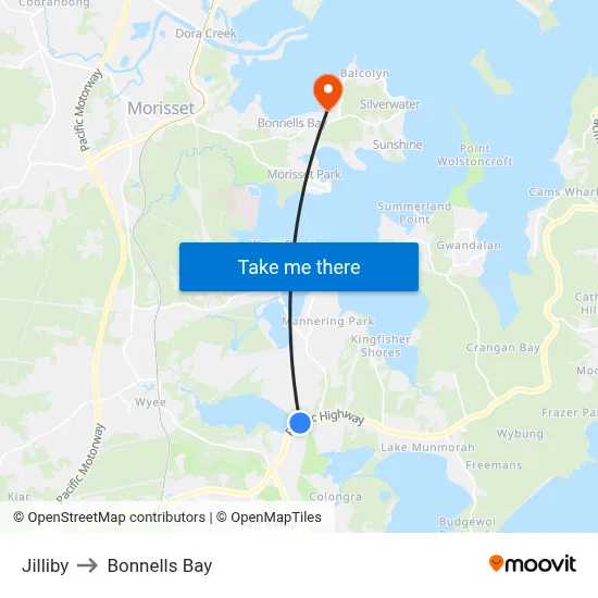 Jilliby to Bonnells Bay map