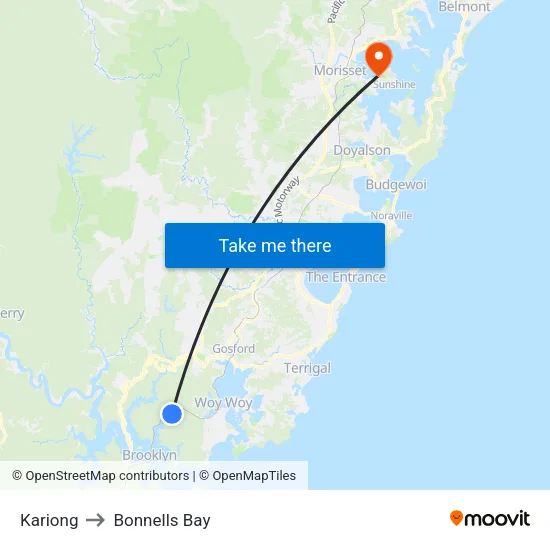 Kariong to Bonnells Bay map