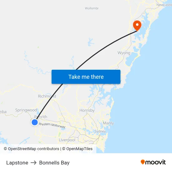 Lapstone to Bonnells Bay map