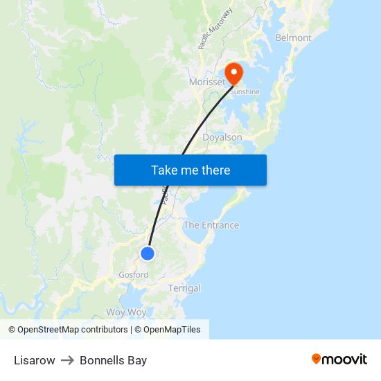 Lisarow to Bonnells Bay map
