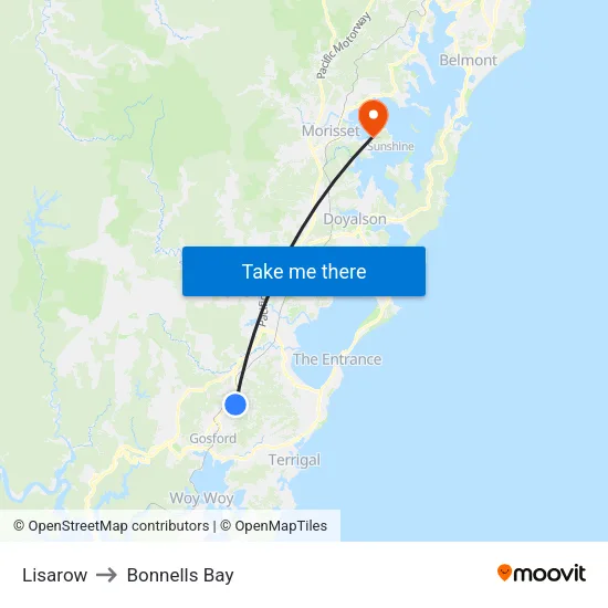 Lisarow to Bonnells Bay map