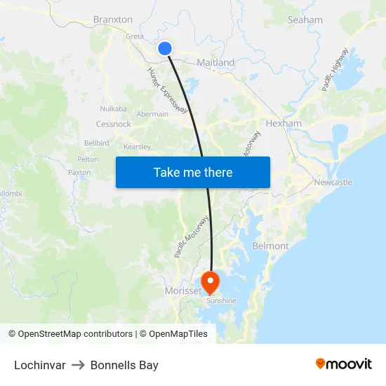Lochinvar to Bonnells Bay map