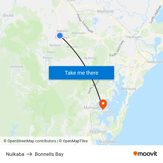 Nulkaba to Bonnells Bay map