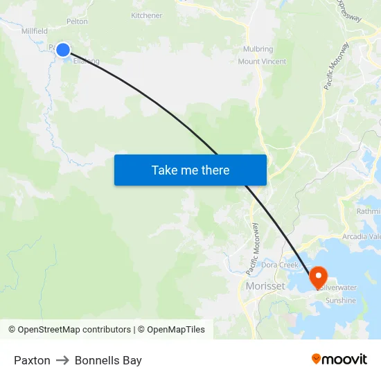 Paxton to Bonnells Bay map