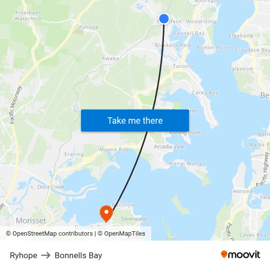Ryhope to Bonnells Bay map