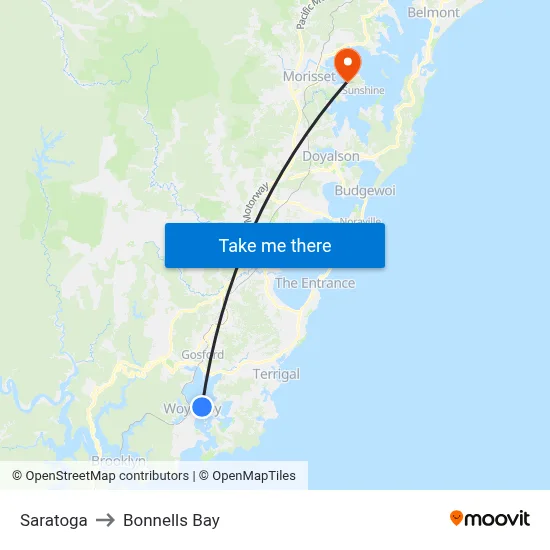 Saratoga to Bonnells Bay map