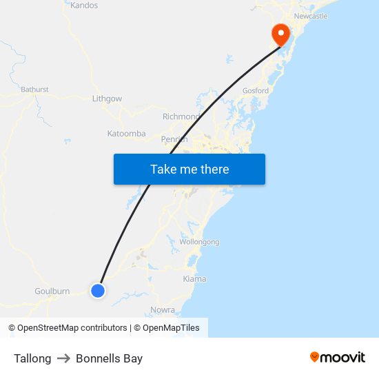 Tallong to Bonnells Bay map