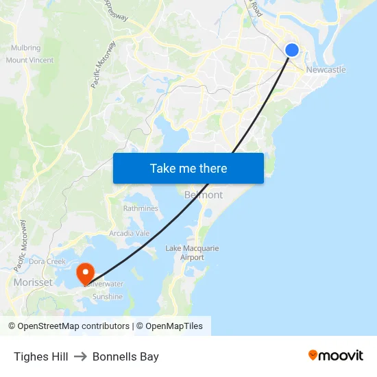 Tighes Hill to Bonnells Bay map