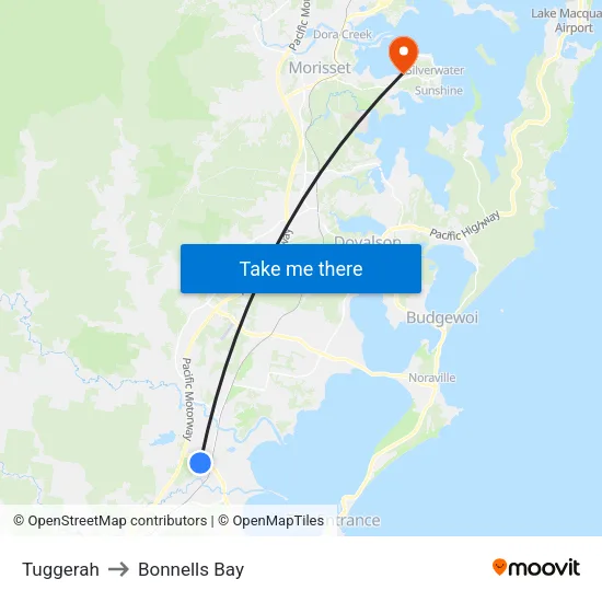 Tuggerah to Bonnells Bay map