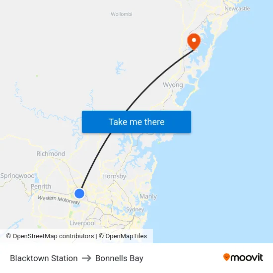 Blacktown Station to Bonnells Bay map