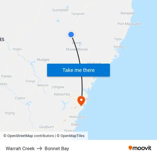 Warrah Creek to Bonnet Bay map