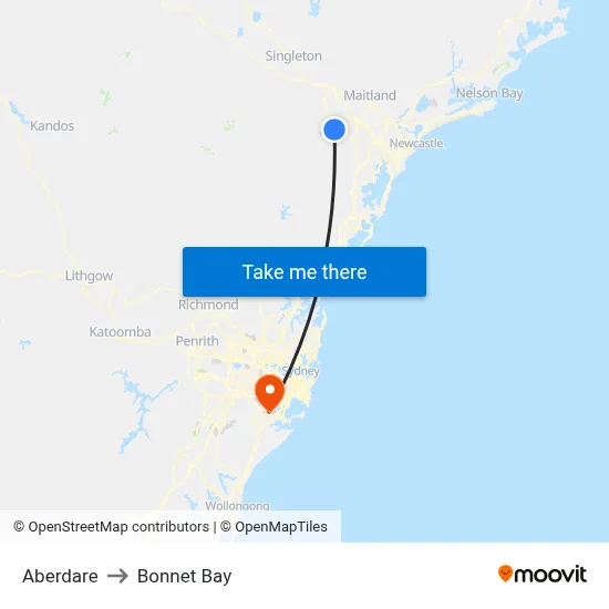 Aberdare to Bonnet Bay map