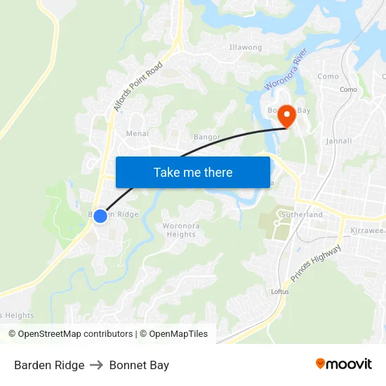 Barden Ridge to Bonnet Bay map
