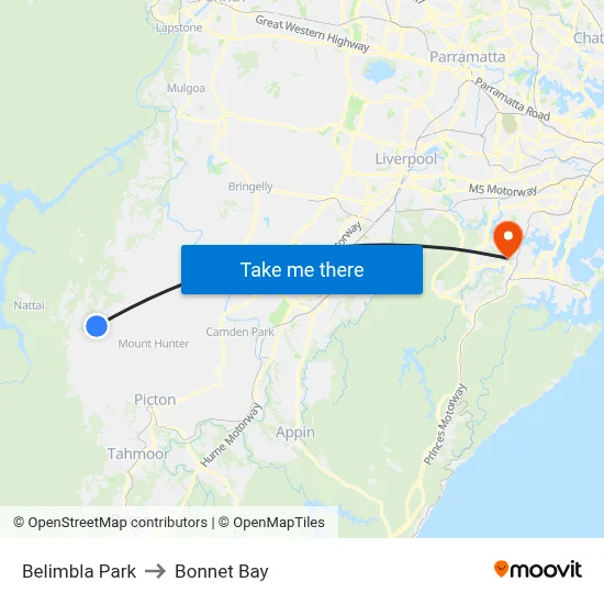 Belimbla Park to Bonnet Bay map