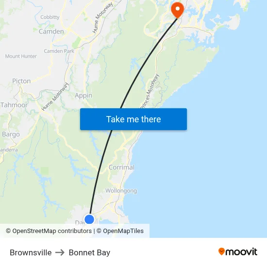 Brownsville to Bonnet Bay map