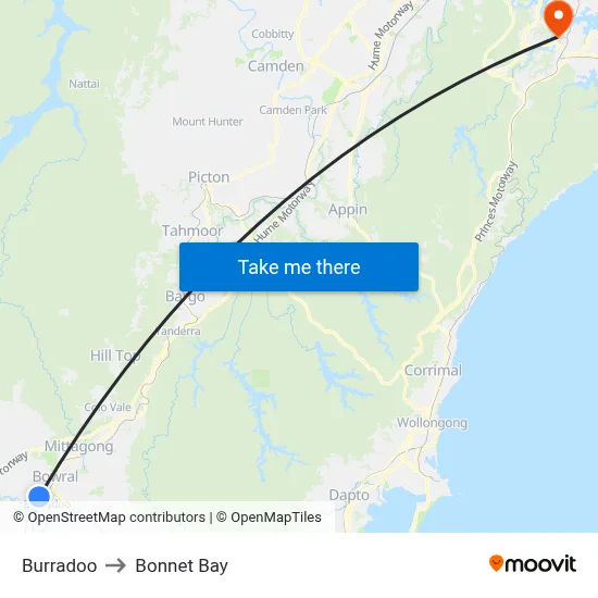 Burradoo to Bonnet Bay map