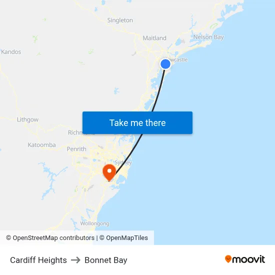 Cardiff Heights to Bonnet Bay map