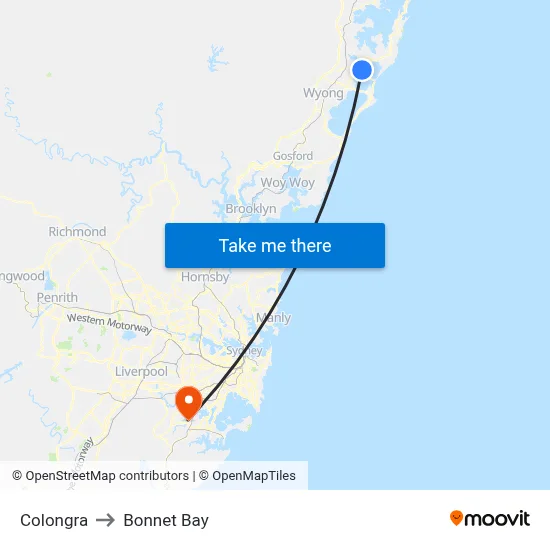 Colongra to Bonnet Bay map