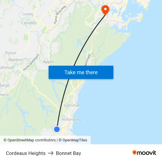 Cordeaux Heights to Bonnet Bay map