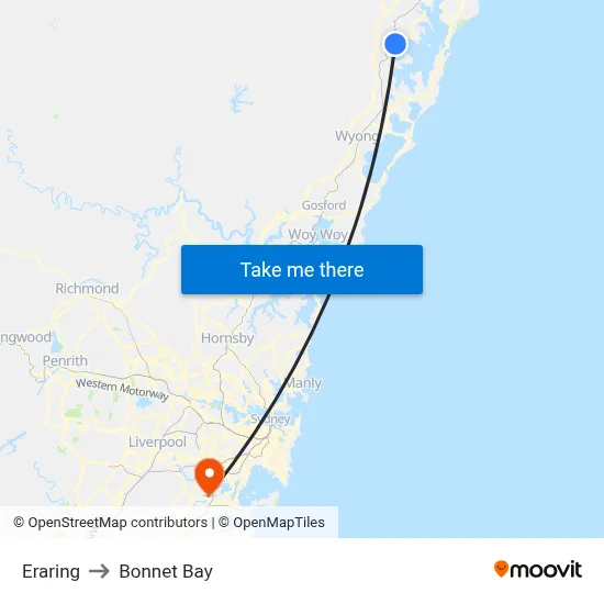 Eraring to Bonnet Bay map