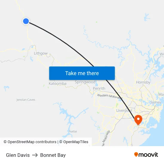 Glen Davis to Bonnet Bay map